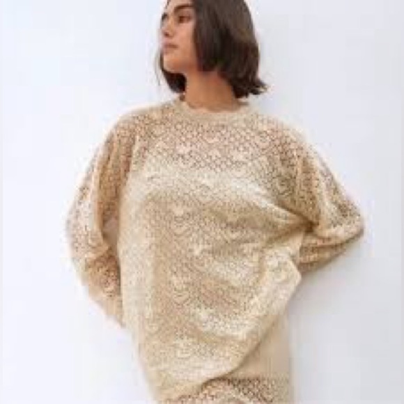 Zara Open Knit Lace Alpaca Blend Sweater - Picture 2 of 11